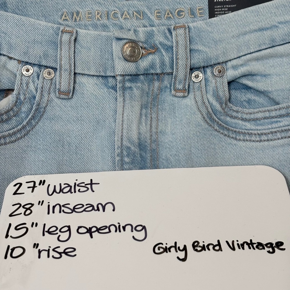 American Eagle‎ Women's 2 Short Blue Jeans Curvy Straight High Rise Acid Wash - Picture 8 of 8